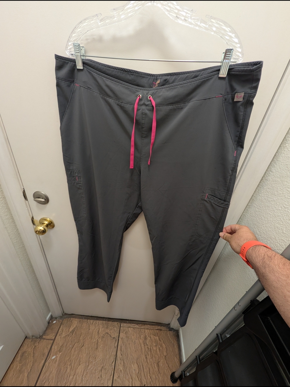 Smitten XLG Women's Gray Active Scrub Pants with Pink Drawstring